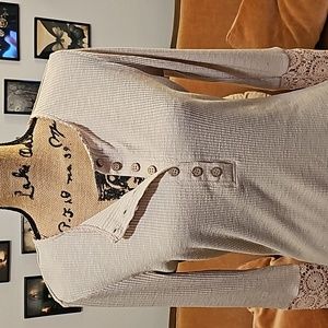 NWOT - Never Worn! Tan Ribbed Thermal Top with Lace Detail